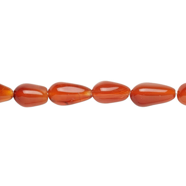 Bead, carnelian (dyed / heated), medium to dark orange-red, 6x5mm-14x6mm hand-cut teardrop, C grade, Mohs hardness 6-1/2 to 7. Sold per 14-inch strand. image number 0