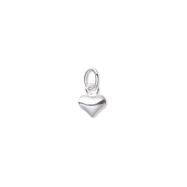 Charm, sterling silver-filled, 6x5mm puffed heart with closed jump ring. Sold per pkg of 2. image number 0