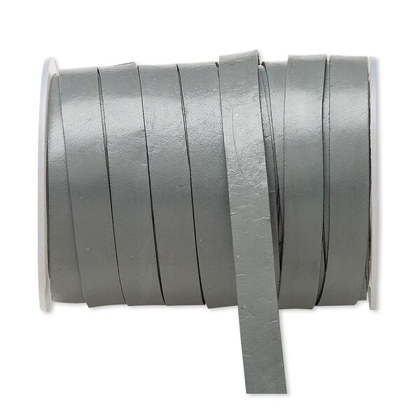 Cord, leather, grey, 12mm flat. Sold per 5-yard spool. image number 0