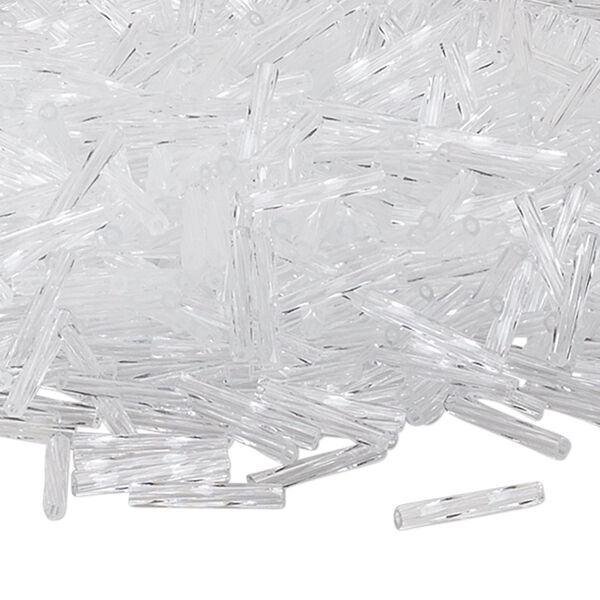 Bead, Miyuki, bugle bead, glass, pkg/250 g, 12x2mm center-drilled twisted, transparent crystal clear, (TW-131). image number 0