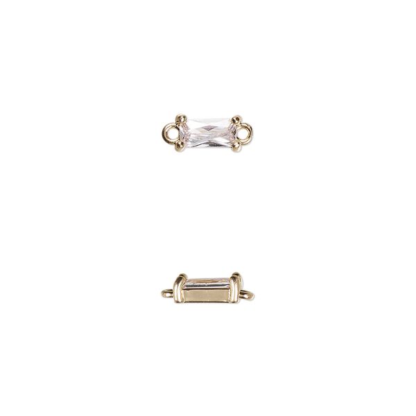 Link, glass and gold-finished brass, clear, 7.5x4mm faceted rectangle. Sold per pkg of 10. image number 0