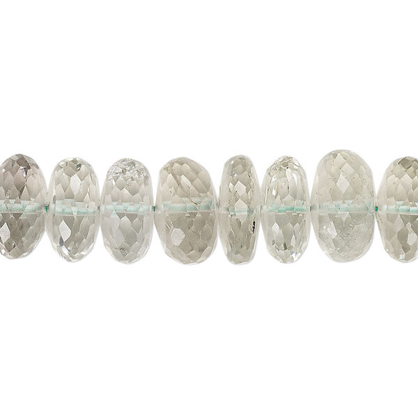 Bead, green quartz (heated), 10x4mm-12x8mm hand-cut faceted rondelle with 0.4-1.4mm hole, B grade, Mohs hardness 7. Sold per 8-inch strand. image number 0