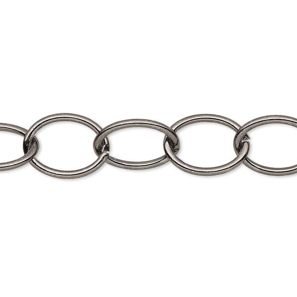 Chain, gunmetal-plated steel, 10mm oval cable. Sold per 50-foot spool. image number 0