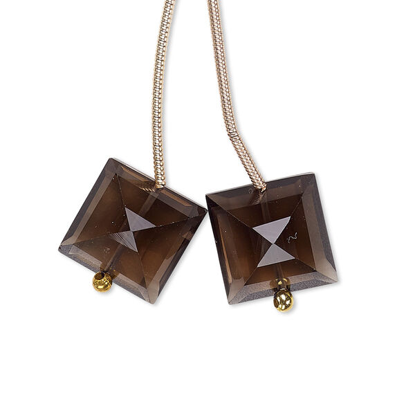 Bead, smoky quartz (heated / irradiated), 12x12mm hand-cut faceted square, B grade, Mohs hardness 7. Sold per pkg of 2 beads. image number 0