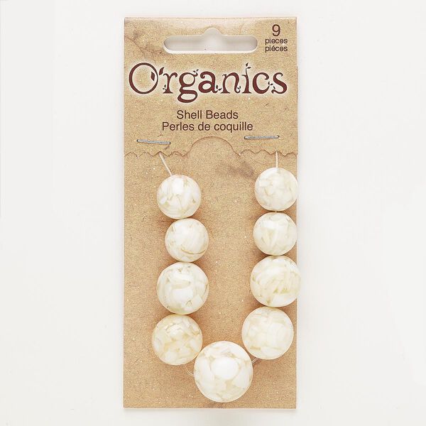Bead, mother-of-pearl shell and resin (assembled), clear, 12-16mm round. Sold per pkg of 9. image number 0