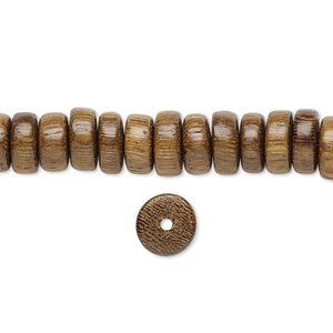 Bead, wood (waxed), 8x3.5mm hand-cut rondelle. Sold per 15-1/2" to 16" strand.