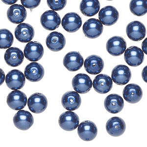Bead 1pkg60, Czech pearl-coated glass druk, opaque royal blue, 6mm round.