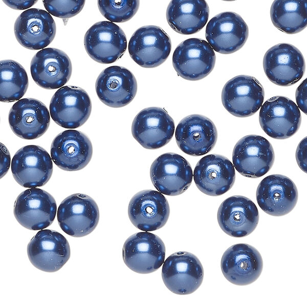 Bead 1pkg60, Czech pearl-coated glass druk, opaque royal blue, 6mm round. image number 0
