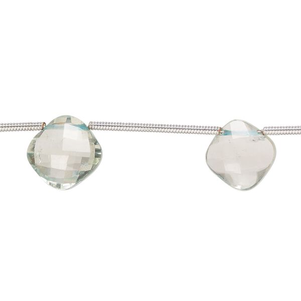 Bead, green quartz (heated), 9-12mm top-drilled hand-cut faceted puffed diamond, B grade, Mohs hardness 7. Sold per pkg of 7. image number 0