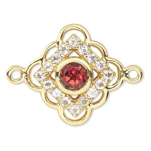 Link, garnet / white topaz (natural) / gold-finished sterling silver, 15x15mm diamond with cutouts. Sold individually.
