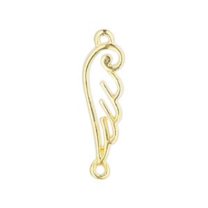 Link, gold-finished "pewter" (zinc-based alloy), 26x9mm single-sided open curved wing. Sold per pkg of 4.