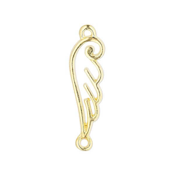 Link, gold-finished "pewter" (zinc-based alloy), 26x9mm single-sided open curved wing. Sold per pkg of 4. image number 0