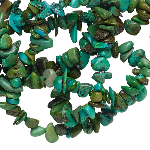 Bead, turquoise (dyed / stabilized), green, small chip, Mohs hardness 5 to 6. Sold per 34-inch strand. image number 0