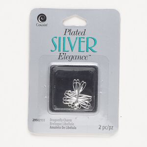 Charm, silver-plated copper, 21.5mmx17.5mm single-sided cutout dragonfly. Sold per pkg of 2.