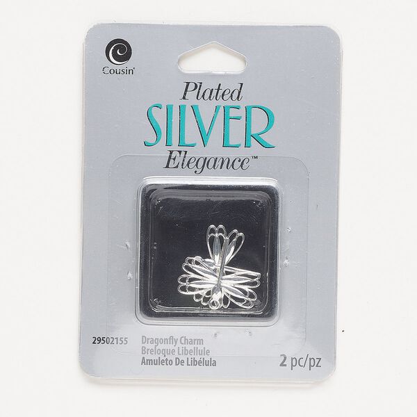 Charm, silver-plated copper, 21.5mmx17.5mm single-sided cutout dragonfly. Sold per pkg of 2. image number 0