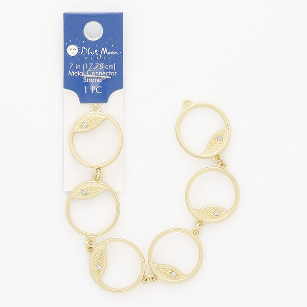 Bracelet component, acrylic / matte gold-finished "pewter" (zinc-based alloy) / matte gold-finished steel, clear, 24mm wide with open round and leaf design, 7 inches. Sold individually. image number 0