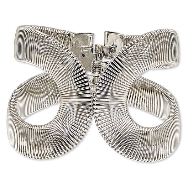 Bracelet, hinged cuff, silver-plated steel, 52.5mm wide with wire design, adjustable from 6 to 6-1/2 inches. Sold individually. image number 0