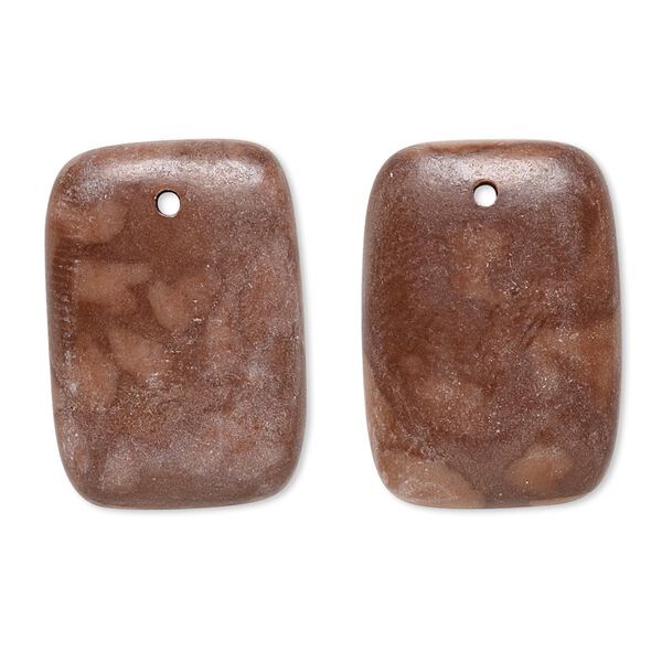 Drop, brown zebra stone (natural), 25x18mm-26x19mm puffed rectangle with flat back, C grade, Mohs hardness 3 to 3-1/2. Sold per pkg of 2. image number 0