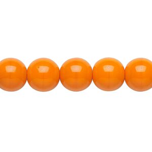 Bead, Preciosa, Czech glass druk, opaque bright orange, 10mm round. Sold per 15-1/2" to 16" strand.