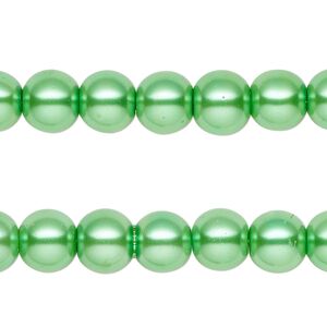 Bead, glass pearl, green, 8mm round. Sold per pkg of (2) 15-inch strands, approximately 100 beads.