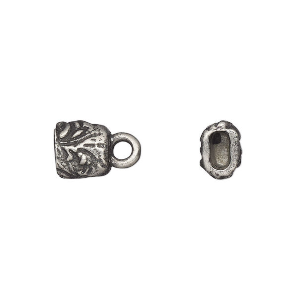 Cord end, TierraCast®, "Vida Mas Dulce" collection, glue-in, antiqued pewter (tin-based alloy), 7.5x7mm two-sided rectangle with jardin design, 4x2mm inside diameter. Sold per pkg of 20. image number 0