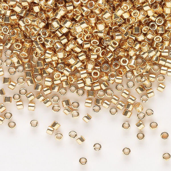 Seed bead, Delica®, glass, pkg/50g, #10 round, opaque galvanized yellow gold (DBM-0410). image number 0