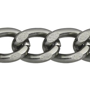Chain 1pkg1 curb, 8mm, aluminum / anodized gunmetal 25 foot unfinished