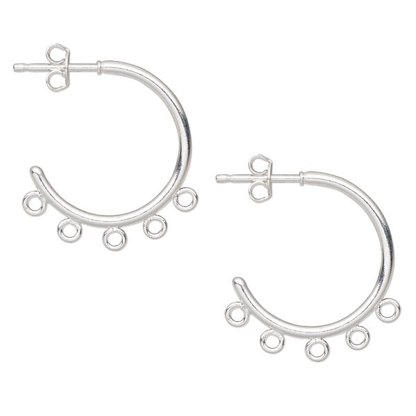 Earstud, silver-plated brass, 21mm 3/4 hoop with 5 closed loops. Sold per pkg of 50 pairs. image number 0