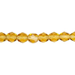 Bead, Czech fire-polished glass, translucent honey, 6mm faceted round. Sold per pkg of 1,200 (1 mass).