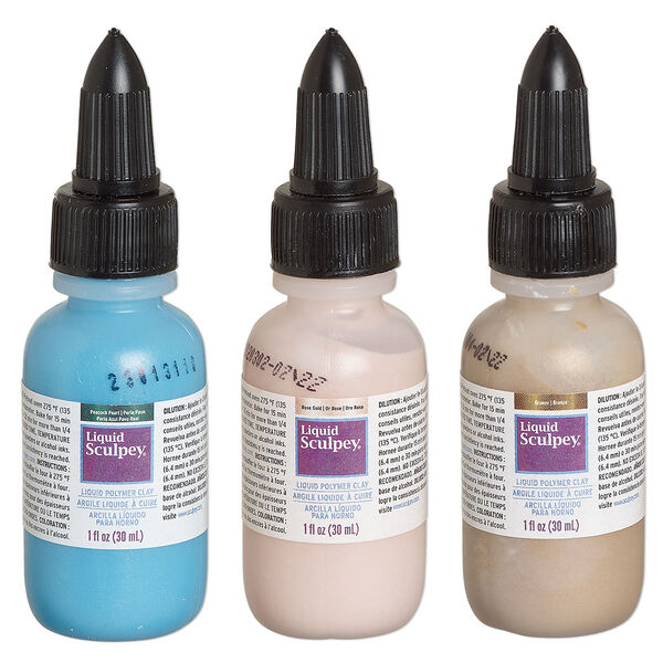 Liquid polymer clay assortment, Liquid Sculpey®, opaque rose gold / bronze / peacock pearl. Sold per pkg of (3) 1-fluid ounce bottles. image number 0