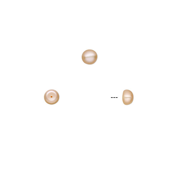 Pearl, White Lotus™, cultured freshwater, peach, 4-5mm half-drilled button, B grade, Mohs hardness 2-1/2 to 4. Sold per pkg of 5 pairs. image number 0