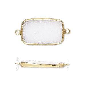 Link, white druzy agate (natural) and gold-finished sterling silver, 22x13mm single-sided rectangle. Sold per pkg of 2.