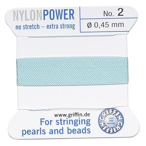 Thread, Griffin, nylon, turquoise blue, size #2. Sold per 2-meter card (approximately 78 inches).