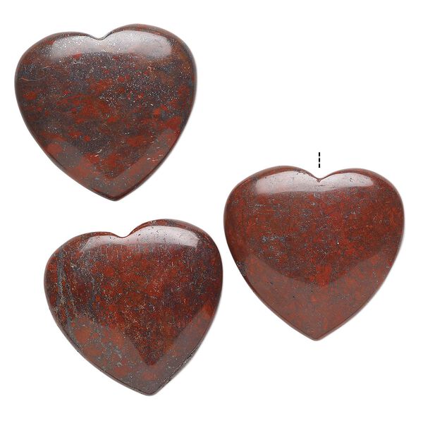Brecciated jasper 1pkg3, half-drilled puffed heart drop natural 24-26mm image number 0