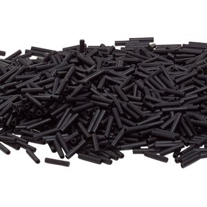 Bead, Miyuki, bugle bead, glass, pkg/50 g, 9x1.9mm center-drilled, frosted opaque black, (RBU-0401F).