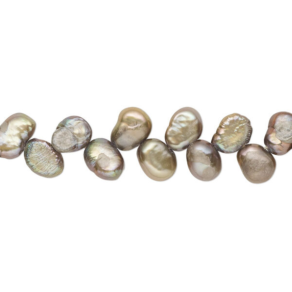 Pearl, cultured freshwater (dyed), brass, 6x5mm-8x6mm herringbone-drilled flat-sided rice with 0.4-0.6mm hole, D grade, Mohs hardness 2-1/2 to 4. Sold per 15-inch strand. image number 0