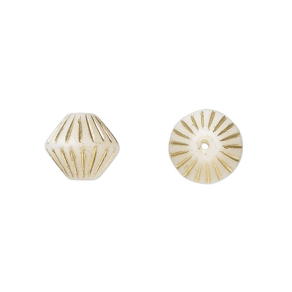Bead, Preciosa, Czech pressed glass, opaque light grey matte gold, 11mm fluted bicone. Sold per pkg of 12. image number 0