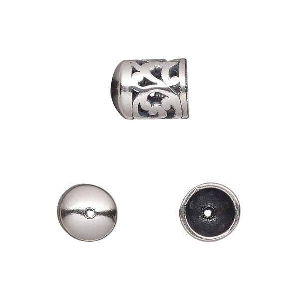 Cord end, JBB Findings, antiqued sterling silver, 11.5x8.5mm filigree round tube, 6.5mm inside diameter. Sold per pkg of 2. image number 0