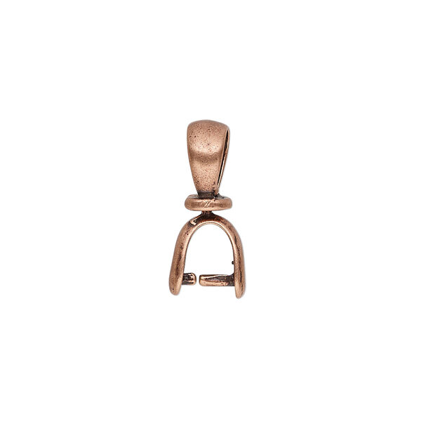 Bail, JBB Findings, ice-pick, antique copper-plated pewter (tin-based alloy), 18x5mm double-sided teardrop with swivel, 5mm grip length. Sold individually. image number 1