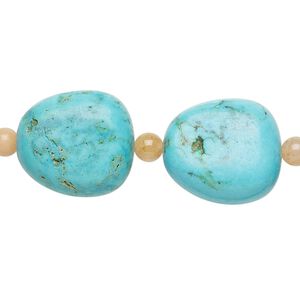 Bead mix, "turquoise" (imitation) resin and multi-gemstone (natural), blue and blue-green, 5-6mm round / 6x3mm-7x4mm rondelle / large flat nugget. Sold per pkg of 7.