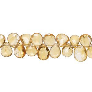 Citrine 1pkg1, hand-cut top-drilled faceted puffed teardrop bead 8 inch 6x5mm-8x6mm