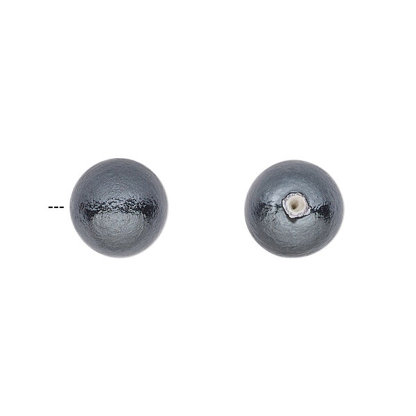Bead, lacquered cotton pearl, black, 10mm half-drilled round. Sold per pkg of 2. image number 0