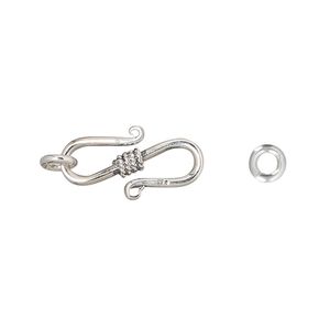 Clasp S-hook 1pkg1 sterling silver, 19x9mm / 5mm closed jump ring, antiqued 1-strand