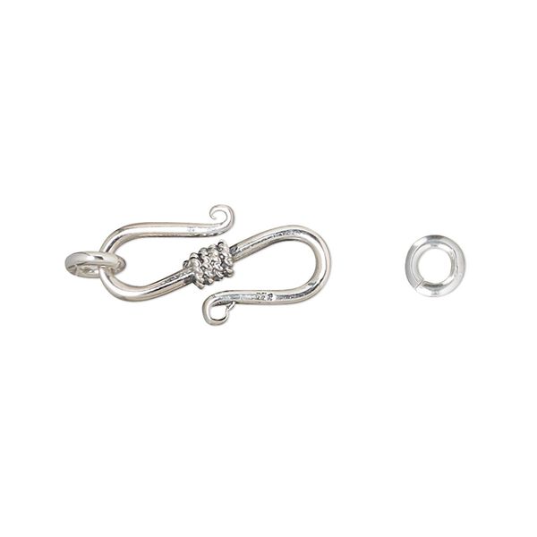 Clasp, S-hook, antiqued sterling silver, 19x9mm with rope design and (2) 5mm soldered jump rings. Sold individually. image number 0