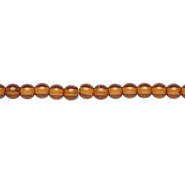 Bead, Czech dipped décor glass druk, translucent coffee, 4mm round with 0.8-1mm hole. Sold per 15-1/2" to 16" strand. image number 0