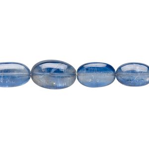 Blue kyanite 1pkg1, hand-cut puffed oval bead natural 7 inch graduated 7x4mm-12x9mm