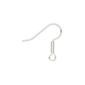 Ear wire fishhook 1pkg50, 19mm / 6x2mm coil / open loop, 21 gauge silver-finished stainless steel / brass 25 pair
