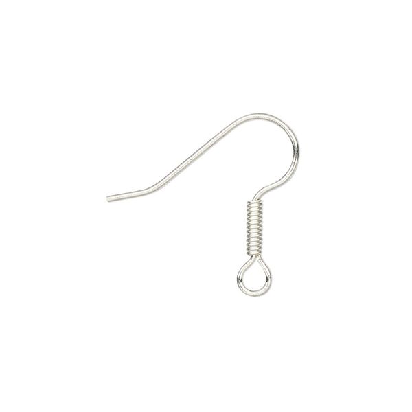 Ear wire fishhook 1pkg50, 19mm / 6x2mm coil / open loop, 21 gauge silver-finished stainless steel / brass 25 pair image number 0