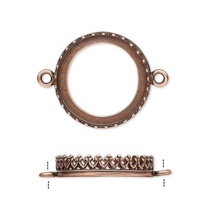 Link, JBB Findings, antique copper-plated brass, 20.5mm round with open back and decorative trim, 18mm round bezel setting. Sold per pkg of 2.