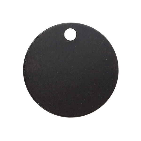 Drop, anodized aluminum, black, 25.5mm double-sided flat round blank with 3mm hole, 20 gauge. Sold per pkg of 10. image number 0